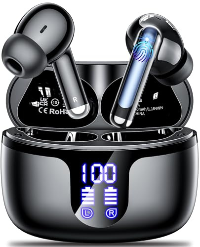 Bluetooth Kopfhörer, Monyhigh Kopfhörer Kabellos Bluetooth 5.4 Sport In Ear Kopfhörer mit 4 Mikrofon, 42HSpielzeit, LED-Anzeige, ENC Lärmreduzierung HiFi Stereo Ohrhörer für Arbeit und Studium Schwarz