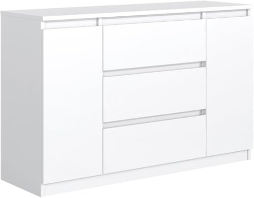 MebLocker Kommode 140 cm, 3 Schubladen und 2 Türen, Weiß