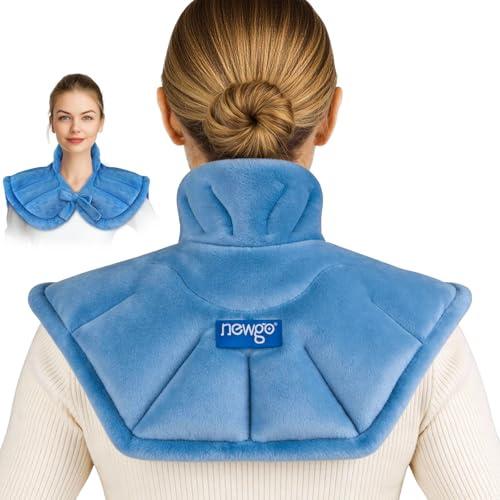 NEWGO Microwavable Heated Neck Wrap, Large Weighted Microwave Heating Pad for Neck and Shoulders Warmer, Moist Heat Pack Therapy Hot and Cold Compress for Stiffness Pain Relief