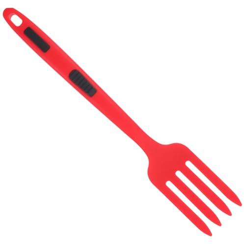 iplusmile Tenedor de Silicona para Pasta Reutilizable sin Rebabas, Tenedor Grande Multifunción para Cocinar en Cocina o Camping, Color Rojo