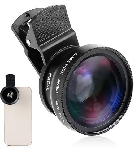 2 en 1 Objectif Zoom Téléphone Portable Appareil Photo Universels 12.5X Macro Telephone Portable 0.45X Objectif Grand Angle Zoom Optique pour iPhone et la Plupart Smartphones