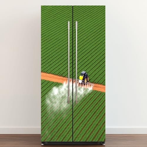 Self Adhesive Vinyl Refrigerator Wrap Tractor Spraying Fertilizer Door Mural Sticker Peel and Stick Removable Door Cover Fridge Wrap Decal for Kitchen Decor