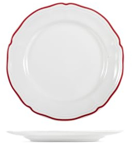 H&H Set 6 Piatti Frutta Giada in Stoneware, Ø 20 cm – Bordo Rosso – Piatti Resistenti per Dessert e Contorni – Lavabili in Lavastoviglie e Adatti al Microonde