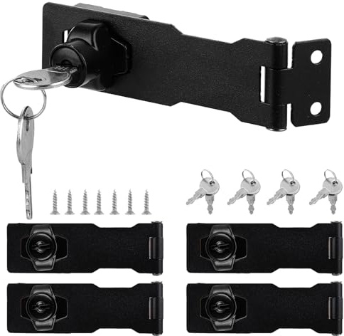 DAJAVE 5 Pcs Hasp and Staple with Padlock, 4 Inch Shed Lock Heavy Duty Hasp Door Hasps Latch Lock and Clasp Black Shed Locks for Bedroom Garage Window Garden Cabinet