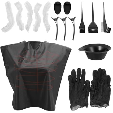 Hair Dye Set 9 Piece Plastic Styling Tools for Salon Home Use | Includes Dye Comb, Bowl and Clips, DIY Colouring, Highlights, Black Finish, Single Set for Routine Work Random Color