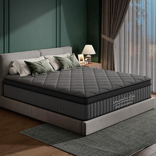 sogesfurniture Queen Size Mattress, 8 inch Gel Memory Foam Hybrid Mattress in a Box with Pocket Springs,Euro Top Medium Firm, Darkgrey,CertiPUR-US