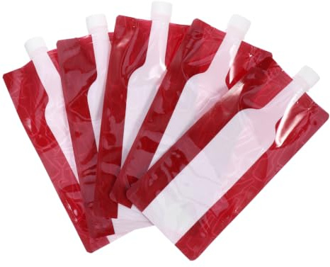 Pochette à Vin Portable Pliable 750ml en Plastique Rouge, Lot de 5 | Fermeture Étanche, Anti-chute, Format Voyage, pour Vin et Spiritueux, Usage Mobile, Conteneur Souple