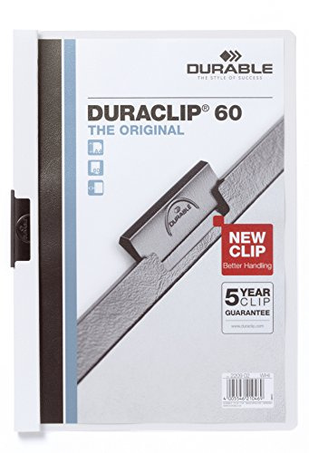 Durable 223802 Duraclip (original 60, lámina dura, hasta 60 hojas A4, bolsa de 5 piezas) blanco