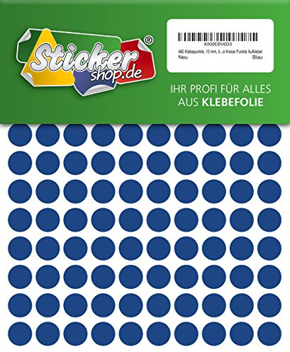 480 Klebepunkte, 15 mm, blau, aus PVC Folie, wetterfest, Markierungspunkte Kreise Punkte Aufkleber