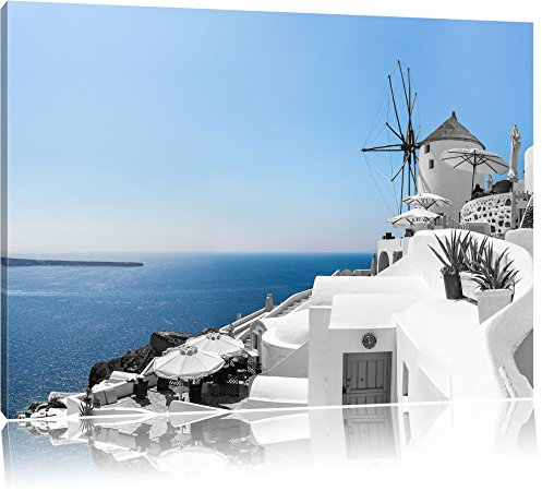 Pixxprint Club Kalimera Kriti in Kreta B&W, Größe: 120x80cm, Leinwandbild, fertig gespannt, Wandbild, Dekoration, Kunstdruck, kein Poster