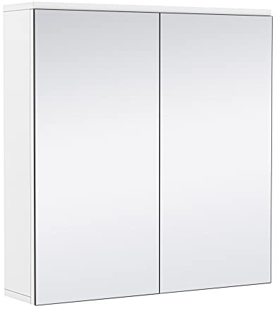 Yaheetech Bathroom Mirror Storage Cabinet Wall Mounted Cabinet Storage Unit with Double Mirror Doors & Adjustable Shelf, 15x63x60cm, Modern, White