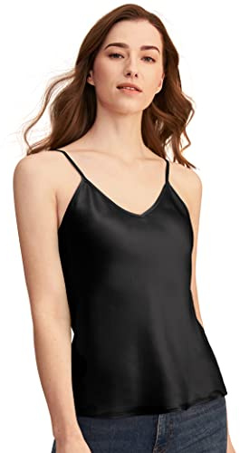 LilySilk Sidentopp, sexig, silke, undertröja, topp, enkel, bärtopp, damer, linne, 100 % silke, cami-toppar, damtopp, förpackning, återanvändbar, svart, XS