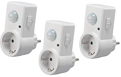 ChiliTec Zwischenstecker Steckdose mit Bewegungsmelder, 3 Stück, Weiß | 120° Erfassungswinkel, 9m Reichweite, 230V, 1200W, LED geeignet