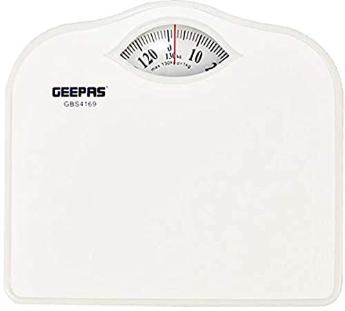 Geepas Mechanical Bathroom Scale | Body Weight Scale with 130KG/287lb Capacity | Large Platform with Non-Slip Feet, Easy to Read Dial, No Batteries Required | Weigh In kg/lbs, Black