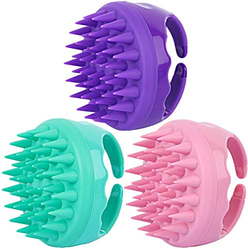 3Pcs Scalp Massager Shampoo Brush，Hair Massager Scalp for Hair Growth，Silicone Scalp Massager for Dandruff Removal(Green,Pink,Purple)