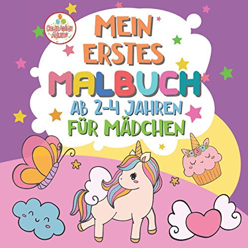 Mein Erstes Malbuch ab 2-4 Jahren für Mädchen: Ausmalen und Kritzeln für Mädchen mit Einhorn, Fee, Delfinen, Tiere und vielen mehr | Perfekt zum Malen und Lernen erster Wörter