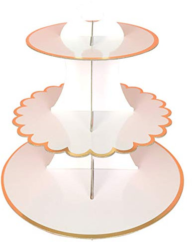 Présentoir Gâteau Carton, Support à Cupcakes 3 Niveaux, Dessert Tour D'affichage Plateau, Étagère de Petit Gâteau pour la Fête Anniversaire Mariage (Blanc)