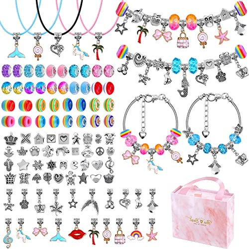 Caffox 102 Stück Schmuckbastelsets Charm Armband Bastelset Geschenke für Mädchen DIY Schmuck Making Kit für Kinder Erwachsene Schmuckherstellungsset Perle Schlangenkette Schmuck Armband