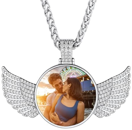 U7 personalisiert Foto Kette für Männer Frauen CZ Iced Herz/Runde/Rechteck/Oval/Schlüssel Form Anhänger einzigartiges Bilder Souvenir Andenken Schmuck mit Weizenkette 45/50/55/60/65/70/75cm