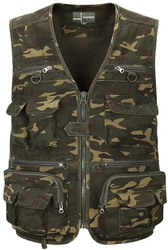 Bienwwow Gilet Mimetico Uomo Estate Multi-tasca Casual Outdoor, L