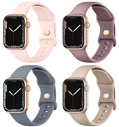 Adepoy 4 Pack Compatible for Apple Watch Series 11 Strap 46mm 49mm 45mm 44mm 42mm 41mm 40mm 38mm, Soft Silicone Snap Buckle Design Sport Band for iWatch SE3 Ultra3 Series 11 10 9 8 7 6 5 4 3