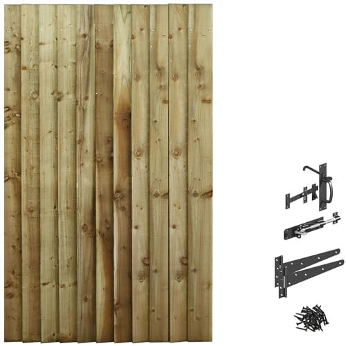 Bespoke Custom Made to Measure Timber Wooden Garden Gate/Feather Edge Flat Top[6ft Tall (180cm),Upto 1050mm Wide,Suffolk Latch Hinge Pack]
