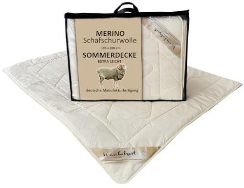 Meivita Merino Schafschurwolle Sommerdecke EXTRA LEICHT in 135x200 cm im Wärmebereich 1 Made in Germany