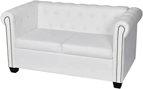 KOIECETA Chesterfield Sofa Büro Wohnmöbel Kunstleder Vintage Polstersofa Loungesofa Couch Lounge (Weiß, 2-Sitzer)