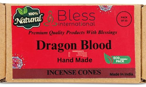Bless-International Dragon Blood Incense-Cones Handmade-Hand-Dipped Organic-Chemicals-Free for-Purification-Relaxation-Positivity-Yoga-Meditation The-Best-scents (10 Count)