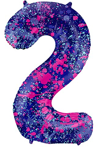 Folat 63902 Luftballon Geburtstag Ziffer Zahl 2 Paint Splash Lila Weltraum 86 cm - Helium Ballon Decoration Geburtstagdeko, Ballon Zahl