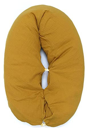 Blausberg Baby - Musselin Stillkissen-BEZUG 190x38cm mit Nestbau-Funktion, z.B. für Das Original von Theraline - Materialien Oeko-TEX Standard Zertifiziert - Made in Germany - Senf Gelb