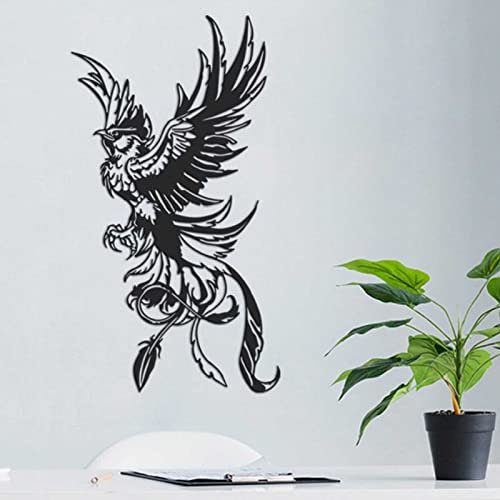 KLZUOPT Metal Phoenix Wall Decor, Phoenix Wall Hanging Art Black Iron Wall Sculpture Secular Bird Modern Wall Decorations, Flying Phoenix with Pointed Claws, for Home Office, 15.7 * 24.8in