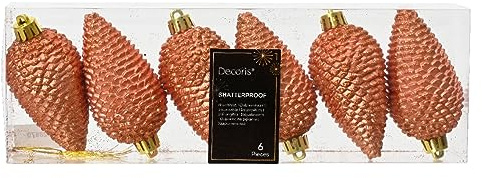 Bolas de Navidad de plástico, 8 cm x 6 unidades, color rojo cobre, bronce y naranja claro