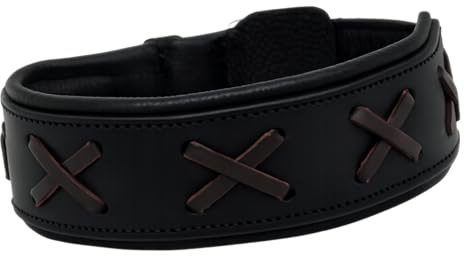 Hundehalsband Zierstick Breit Schwarz Braun Kreuz Schutzlasche Halsband Hund Leder Lederhalsband große, mittlere Rassen Hohe Zugkraftt (XL, Schwarz/Braun)