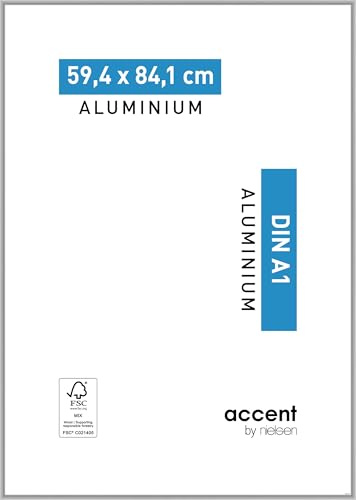 accent by nielsen Aluminium Bilderrahmen Accent, 59,4x84,1 cm (A1), Schwarz | Aluminium Posterrahmen im Hoch- & Querformat zum Aufhängen Schwarz matt Echtglas