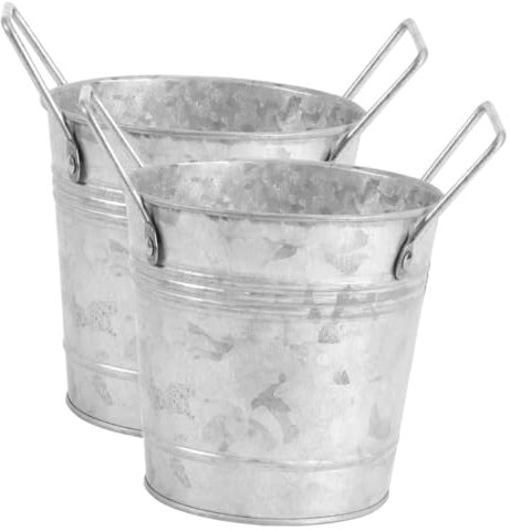 Toddmomy 2stücke Vintage Eisenblumenbehälter Mit Griff Galvanisierte Pflanzgefäße Für Dekoration Im Und Außenbereich Rustikaler Stil Für Blumen Und Pflanzen