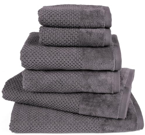 Pure Label Handtuch Set 6tlg 2xDusch 2xHand 2xGäste Anthrazit | 100% Baumwolle, weich & saugstark - Waschbar bis 60∘C, trocknergeeignet