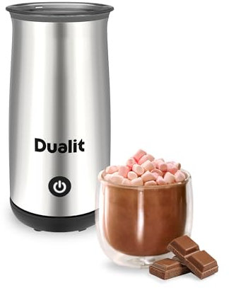 Dualit Hot Chocolate Maker & Milk Frother - 250ml Capacity - Powder, Buttons & Grated Choc - Velvety Hot Chocolate in 3 Mins - Cordless Jug - Chrome