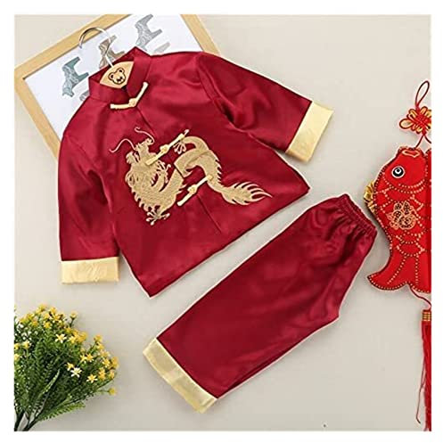 Kung Fu Tai Chi Uniform Im Chinesischen Stil Für Kinder, Jungen, Drachenstickerei, Tang-Anzug, Traditionelle Kinder, Orientalische Kleidung, Outfits, Geeignet Für Kinder, 22.10.5 (Farbe: Rot, Größe: