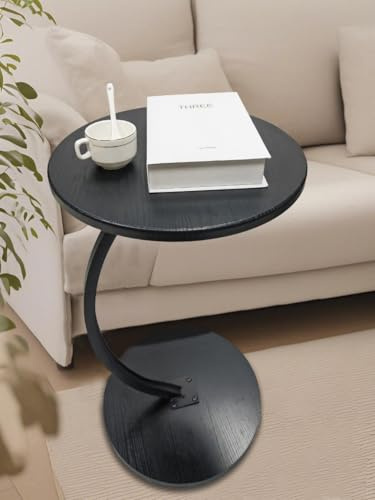 ZOYIZEN Beistelltisch Holz Schwarzer, Durchmesser 40cm Höhe 60cm | Couchtisch Holz, Couchtisch Rund, Kleiner Beistelltisch C Form, Beistelltische fürs Sofa, Wohnzimmer