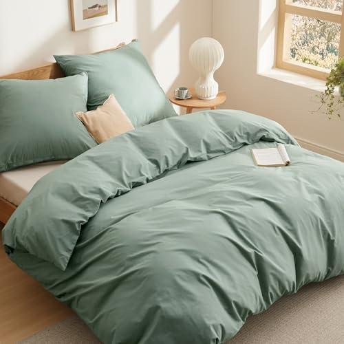 BEDSURE Bettwäsche 220x240 Baumwolle 3tlg. - Salbeigrün Set 2x80x80 Kissen | 100% Baumwolle Bettwäsche-Sets mit Reißverschluss, OEKO-TEX Zert, Weich, Sicher, Atmungsaktiv, Hautfreundlicher Komfort