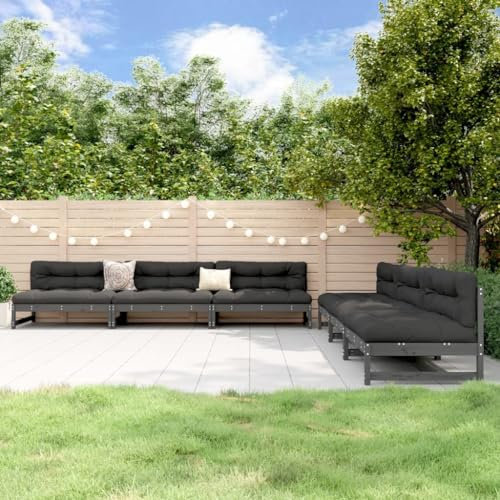 ULUYYUC 6-TLG. Garten-Lounge-Set, Eckbank Terrassenmöbel Küchensofa Polsterbank Geeignet für Balkon Außenbereich Hinterhof Garten Grau Massivholz Kiefer