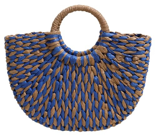 CRGANGZY Halbrunde Damen-Handtasche, große Kapazität, halbkreisförmige gewebte Tasche, Farbe Clash, halbkreisförmige Webtasche, Sommer-Strand-Handtasche (blau)