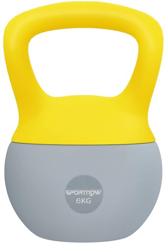 SPORTNOW Kettlebell 6kg Hantel mit rutschfestem Griff für Fitness, Krafttraining und Cardio, grau und gelb