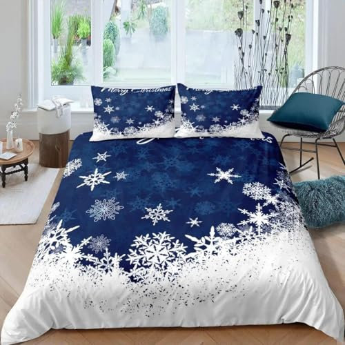 MLUNKQAIL Bettbezug 135x200 Schneeflocke Bettwäsche Stern Weich Atmungsaktiv Bettwäsche Set Mikrofaser Bettbezüge und 2 Kissenbezüge 80x80 cm mit Reißverschluss für Ganzjaehrig