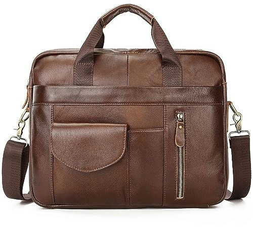 LVUNZJCA Aktentasche für Herren Herren-Leder-Aktentasche, Leder-Crossbody-Business-Umhängetasche fürs Arbeits- und Geschäftsleben(Braun)