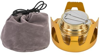 Hominas Mini Réchaud à Alcool Portable Ultraléger Brûleur à Alcool en Laiton Brûleur de Cuisinière à Alcools avec Support en Aluminium pour Randonnée Camping Pique Nique (Or)