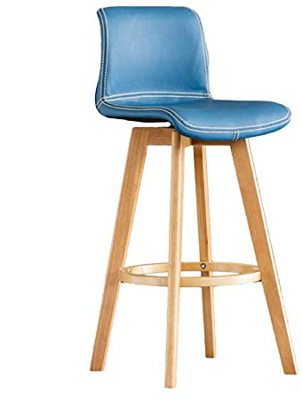 Nordic Rustikaler Barstuhl aus Holz mit gepolsterter Rückenlehne und 360-Grad-Drehsitz für Küche, Frühstück, Esszimmer, Café, Blau (71 cm)