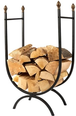 Dibor Curved Log Basket Log Rack with Brass Finial Decorations (Acorn)
