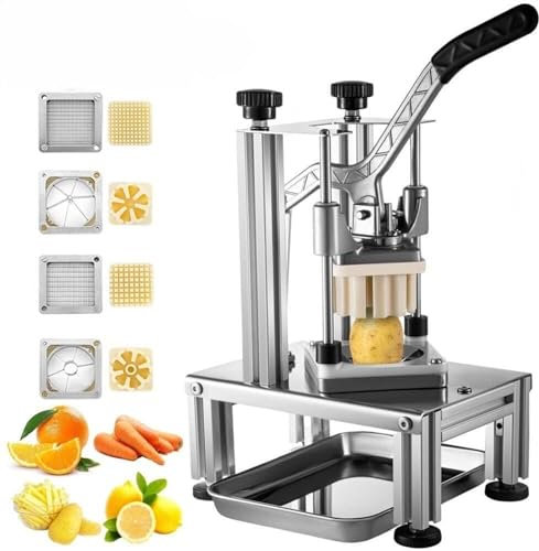 Cortadora Eléctrica Cortador de verduras eléctrico cortador de verduras, cortador comercial de patatas fritas con 4 cuchillas de repuesto, hoja de 1/4 y 3/8, cortador de dados simple, cort